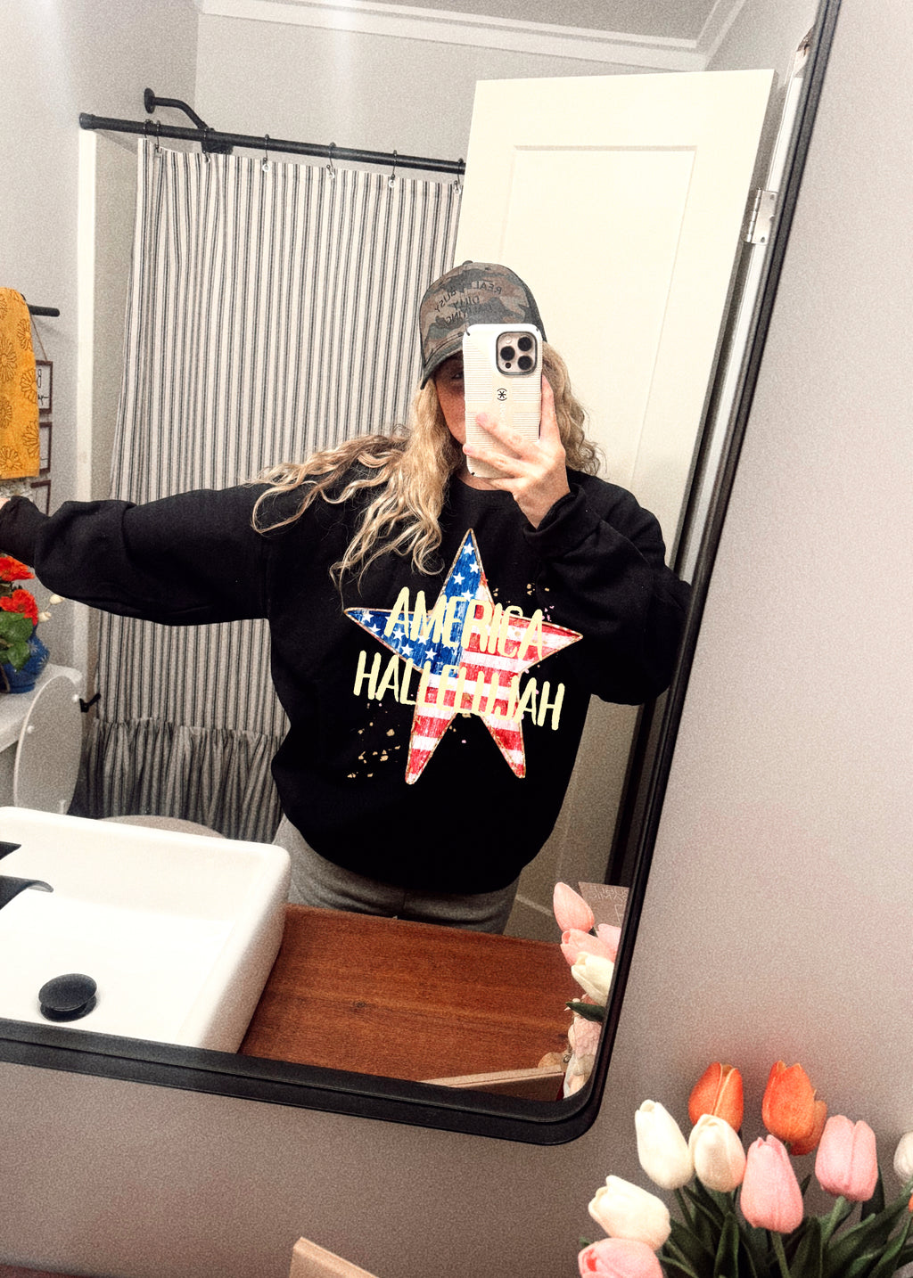 'America Hallelujah'  Vintage Flag Crewneck